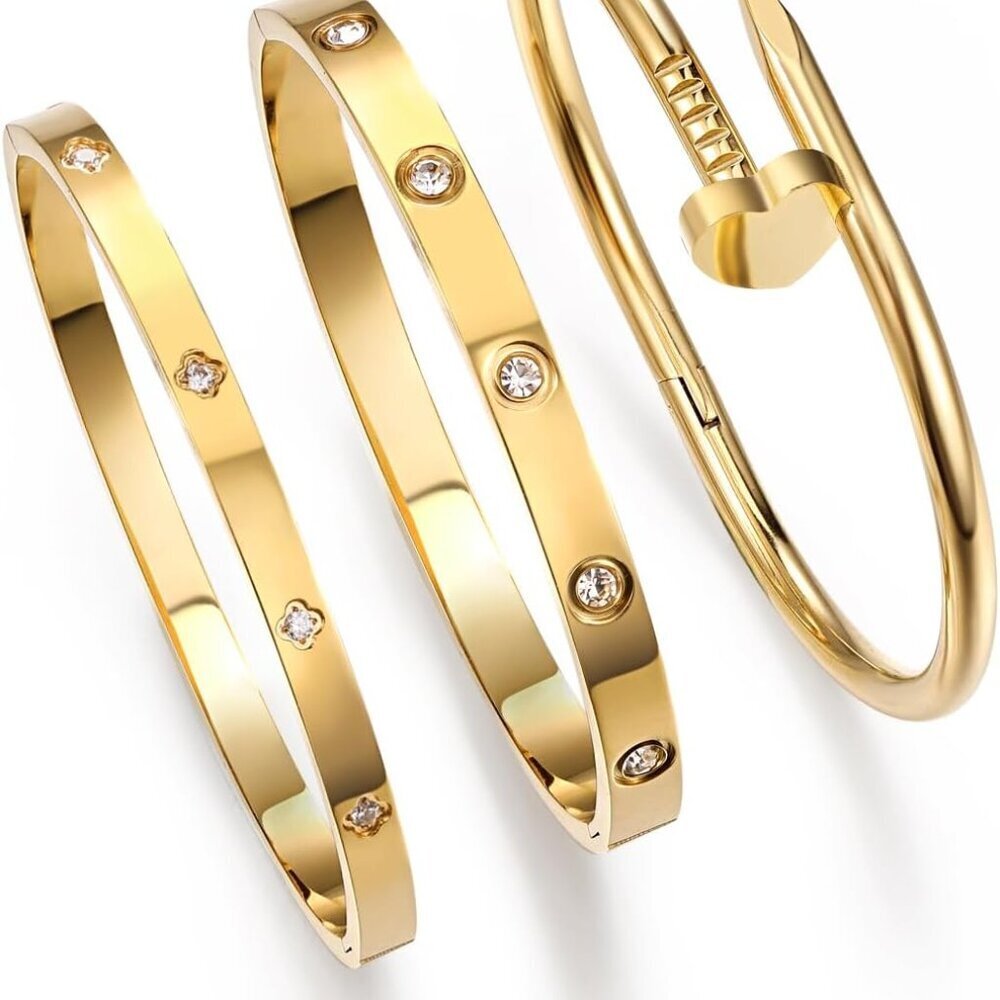 18K Gold Plated Stainless Steel Love Bangle Set Jewelry for Women